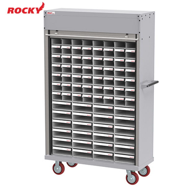 ตู้ใส่กล่องอะไหล่ติดล้อ + SHUTTER DOOR ROCKY รุ่น RCB-B2456SS กล่องอะไหล่ 48 กล่อง