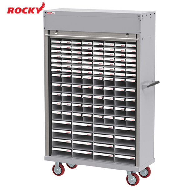 ตู้ใส่กล่องอะไหล่ติดล้อ + SHUTTER DOOR ROCKY รุ่น RCB-B2457SS กล่องอะไหล่ 48 กล่อง
